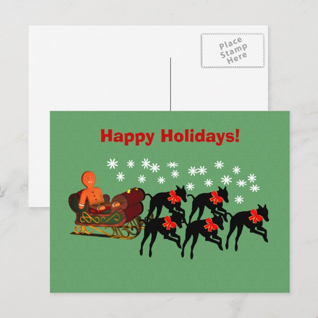 Greyhound Sleigh Weihnachtsfeiertag Postkarte (Vorne/Hinten)