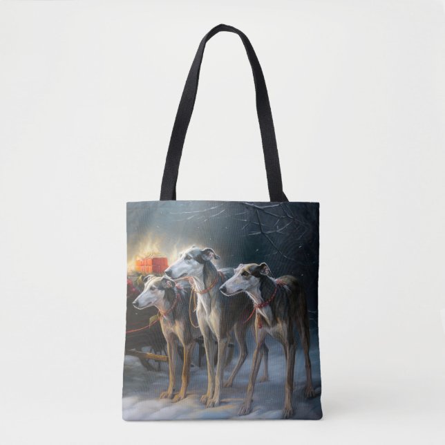 Greyhound Snowy Sleigh Weihnachtsdekor (Vorderseite)