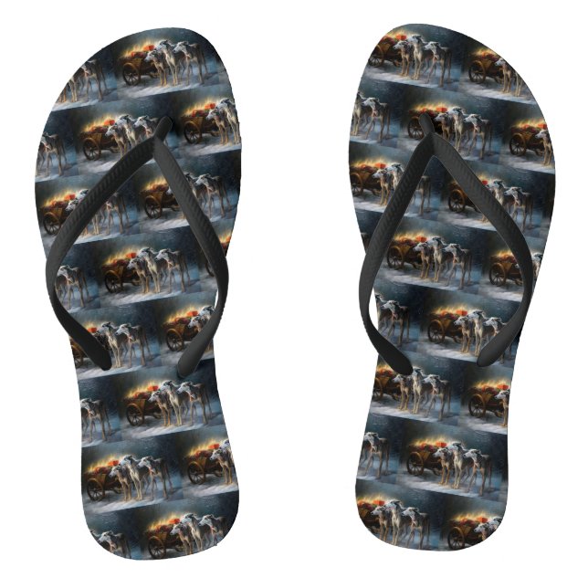 Greyhound Snowy Sleigh Weihnachtsdekor Flip Flops (Fußbett)