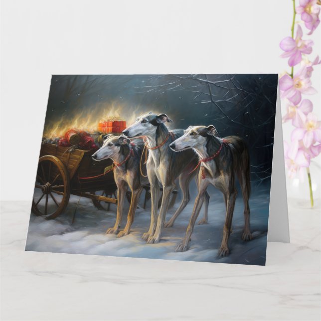 Greyhound Snowy Sleigh Weihnachtsdekor Karte (Orchidee)
