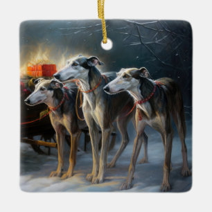 Greyhound Snowy Sleigh Weihnachtsdekor Keramikornament