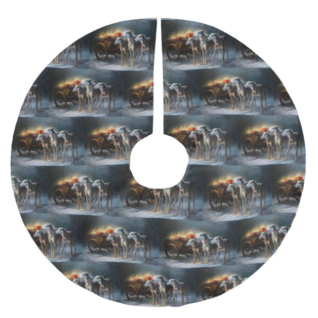 Greyhound Snowy Sleigh Weihnachtsdekor Polyester Weihnachtsbaumdecke (Vorderseite)