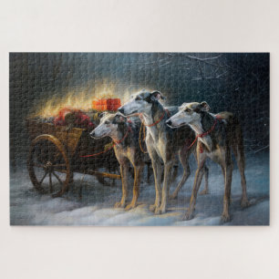 Greyhound Snowy Sleigh Weihnachtsdekor Puzzle