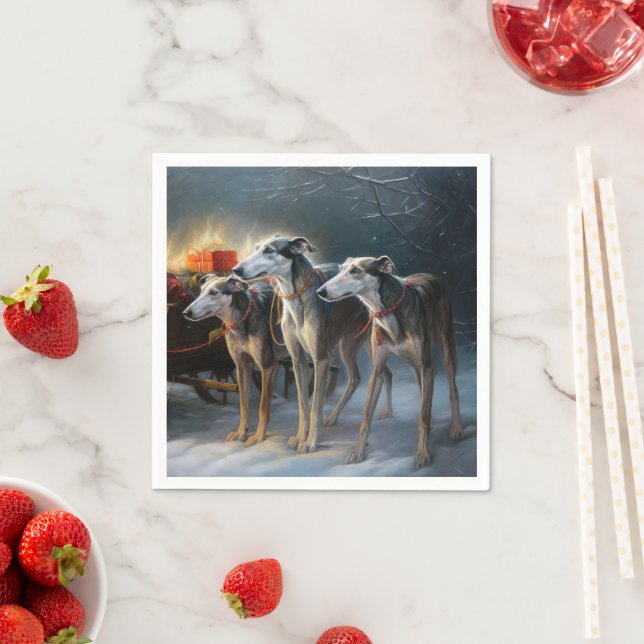 Greyhound Snowy Sleigh Weihnachtsdekor Serviette (Beispiel)