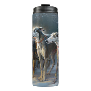 Greyhound Snowy Sleigh Weihnachtsdekor Thermosbecher