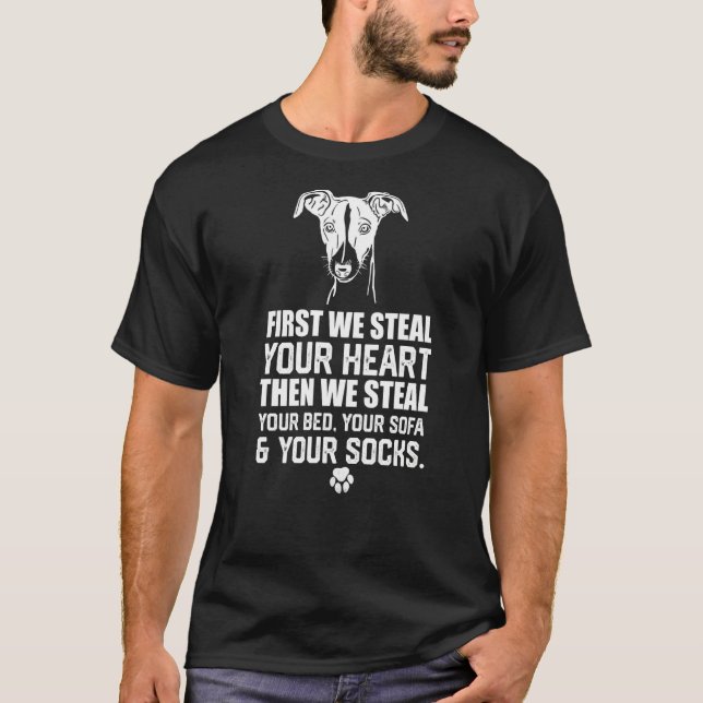 Greyhound Stearstich Ihr Herz stehlen Bett und Sof T-Shirt (Vorderseite)