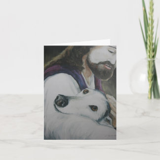 Greyhound und Jesus Original Hunde Art Note Card Karte