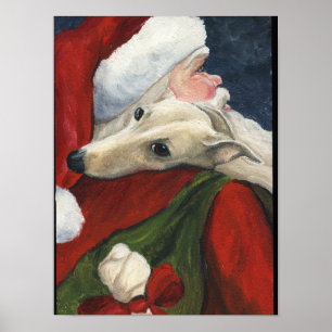 Greyhound und Santa Claus Hunde Kunst drucken Poster
