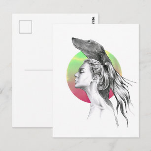 Greyhound und Woman Portrait Dog Lover Elegante Ku Postkarte