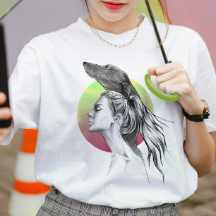 Greyhound und Woman Portrait Dog Lover Elegante Ku T-Shirt