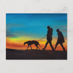 Greyhound Walk bei Sunset Dog Art Postkarte