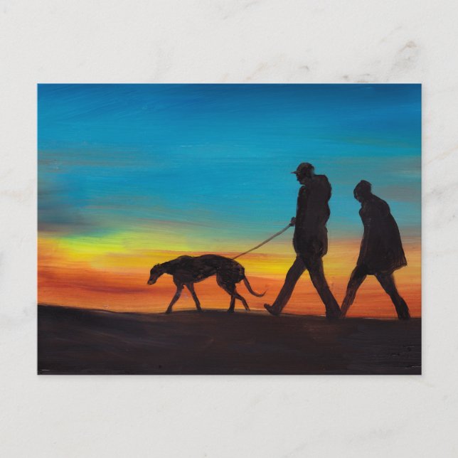 Greyhound Walk bei Sunset Dog Art Postkarte (Vorderseite)