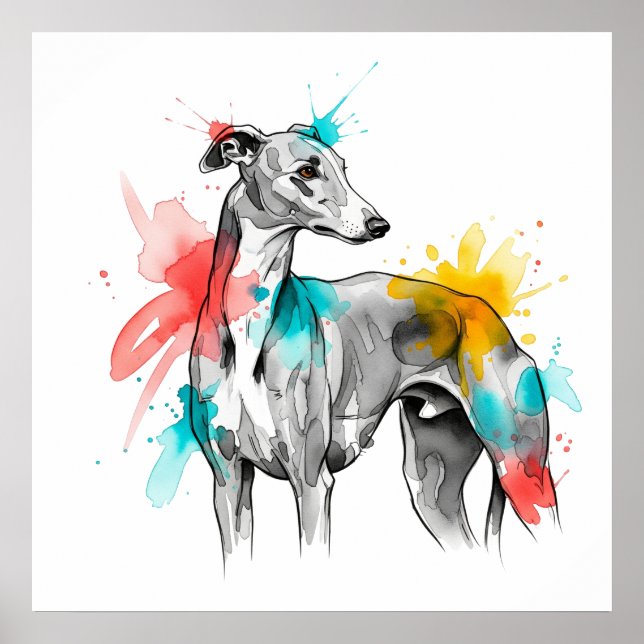 Greyhound Watercolor Ink Splash Illustration Poster (Vorne)