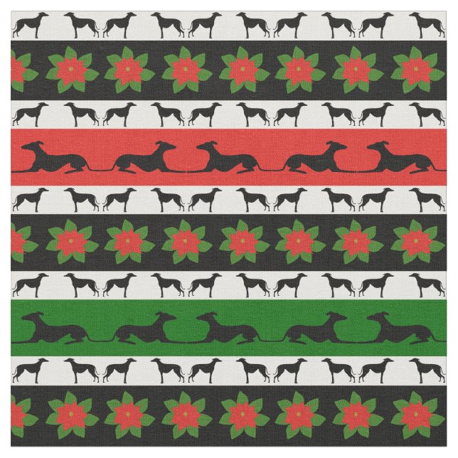 Greyhound Weihnachts-Silhouetten Stoff (Nahaufnahme)