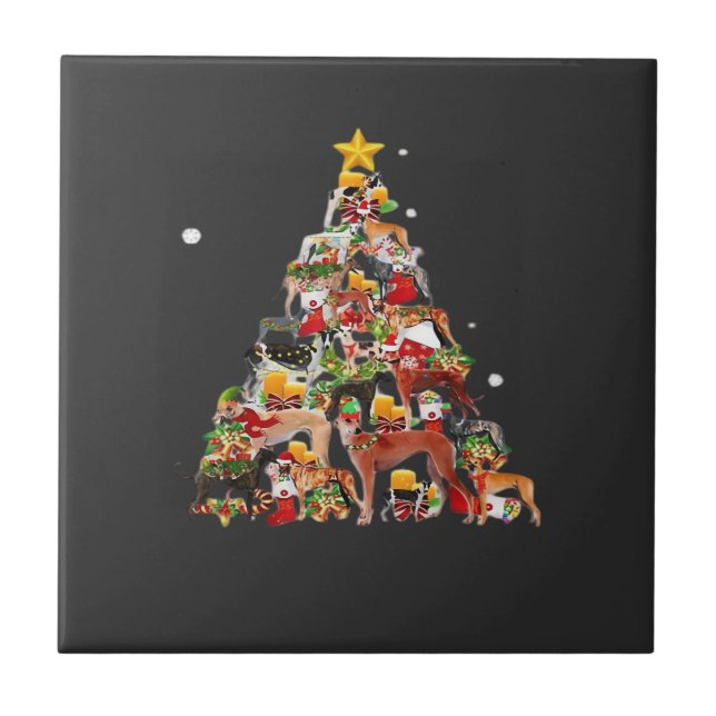 Greyhound Weihnachtsbaum Lichter Lustiger Hund Xma Fliese (Vorderseite)