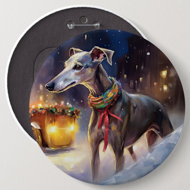 Greyhound Weihnachtsfeiertag Button (Vorne & Hinten)