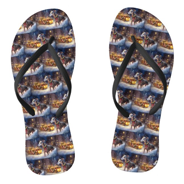 Greyhound Weihnachtsfeiertag Flip Flops (Fußbett)