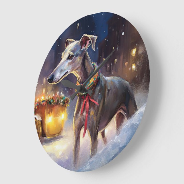 Greyhound Weihnachtsfeiertag Große Wanduhr (Winkel)