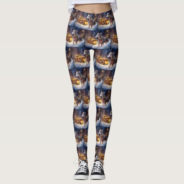 Greyhound Weihnachtsfeiertag Leggings (Vorderseite)