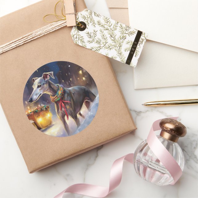 Greyhound Weihnachtsfeiertag Runder Aufkleber (Schenken)