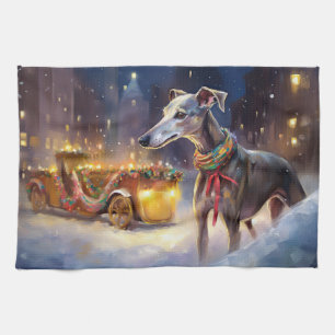 Greyhound Weihnachtsfestliche Jahreszeit Geschirrtuch