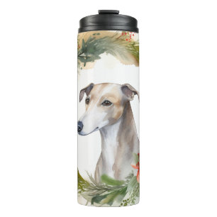 Greyhound-Weihnachtskranz Festiver Hund Thermosbecher