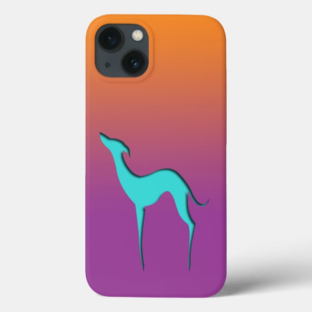 Greyhound Whippet Hund Blau Orange lila ombre Case-Mate iPhone Hülle (Rückseite)