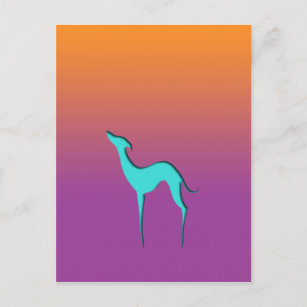 Greyhound Whippet Hund Blau Orange lila ombre Postkarte