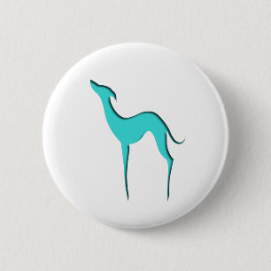 Greyhound Whippet Hund elegante türkisfarbene Silh Button