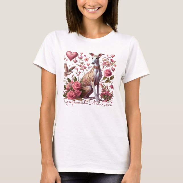 Greyhound Whippet Iggy Galgo Dog Romantisch T-Shirt (Vorderseite)