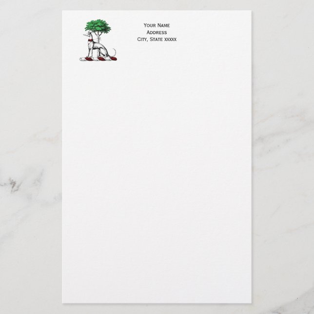 Greyhound Whippet mit Baumkronen-Wappen-Emblem Briefpapier (Vorderseite)