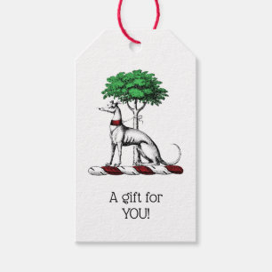 Greyhound Whippet mit Baumkronen-Wappen-Emblem Geschenkanhänger