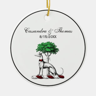 Greyhound Whippet mit Baumkronen-Wappen-Emblem Keramik Ornament