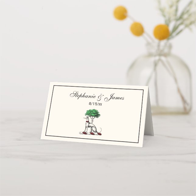 Greyhound Whippet mit Baumkronen-Wappen-Emblem Platzkarte (Vorderseite)