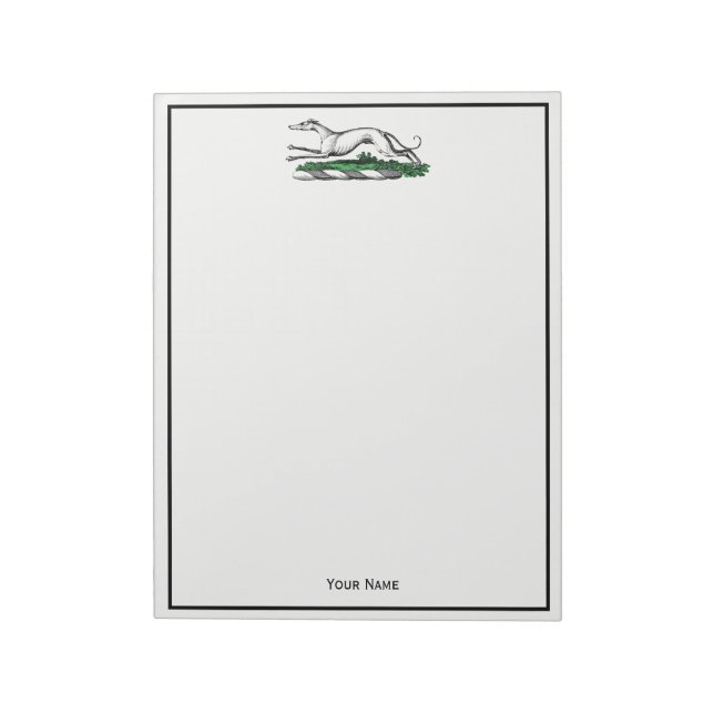 Greyhound Whippet Running Heraldic Wappen Emblem Notizblock (Rotiert)