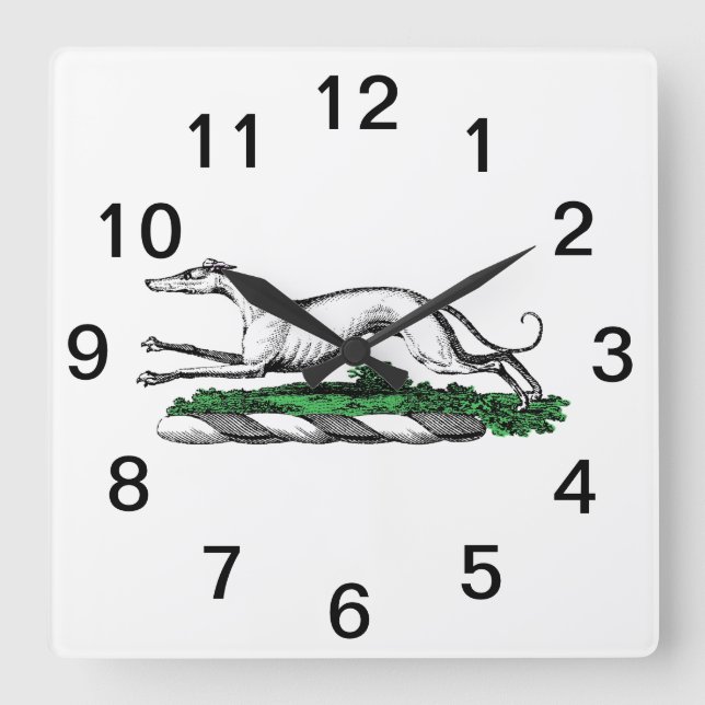 Greyhound Whippet Running Heraldic Wappen Emblem Quadratische Wanduhr (Vorderseite)