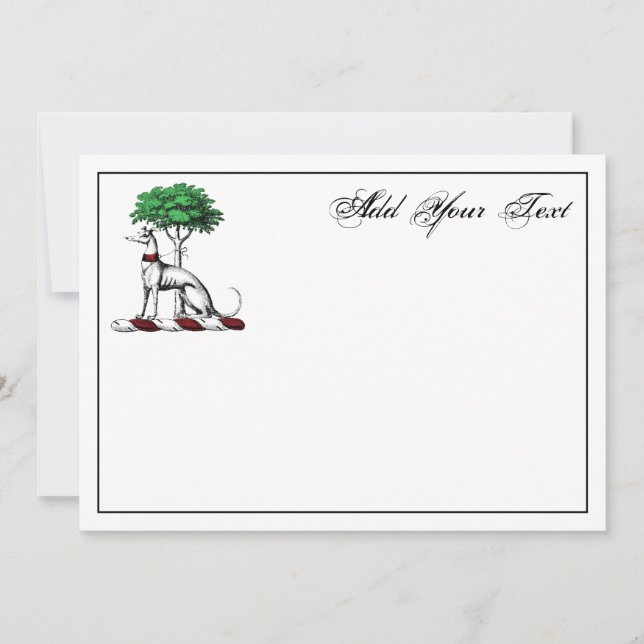 Greyhound Whippet W/Tree Heraldic Wappen Note Card Mitteilungskarte (Vorderseite)