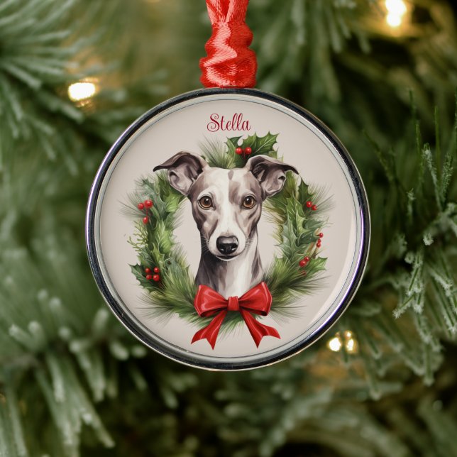 Greyhound Whippet Weihnachtsmann Gedächtnis Hunde  Ornament Aus Metall (Baum)