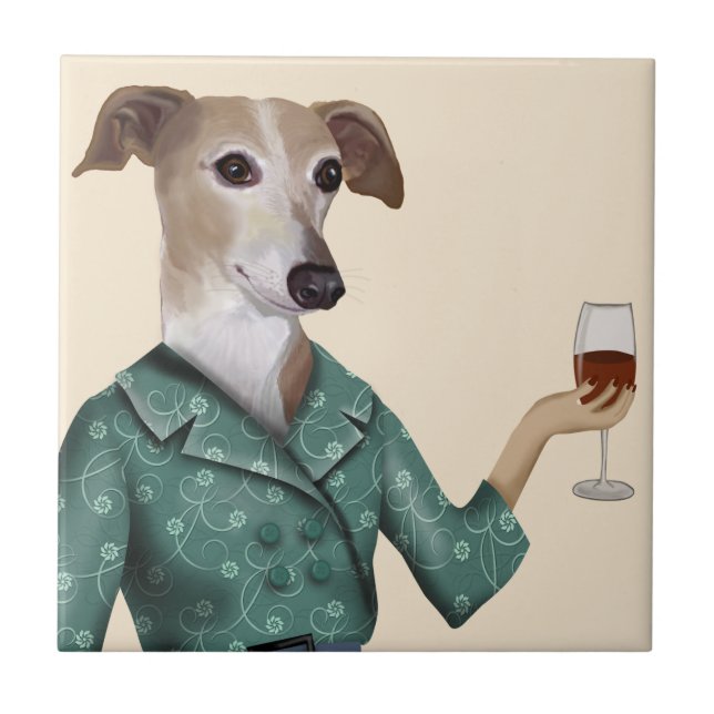 Greyhound Wine Snob Fliese (Vorderseite)