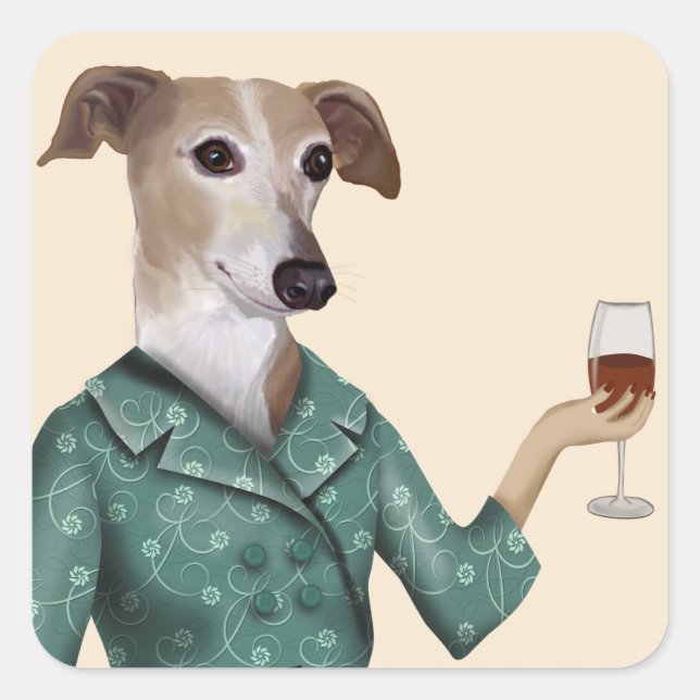 Greyhound Wine Snob Quadratischer Aufkleber (Vorderseite)