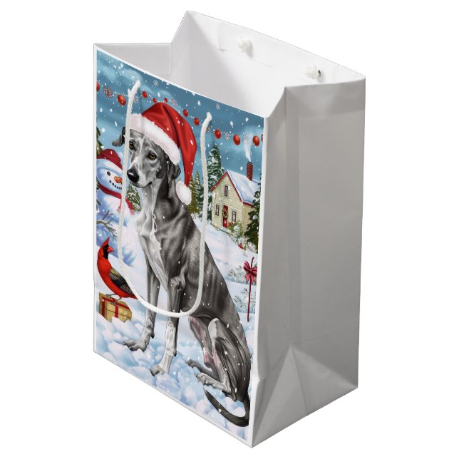 Greyhound Winter Wonderland Christmas Joy Mittlere Geschenktüte (Vorderseite Schrägansicht)