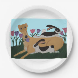 Greyhound with bunnies pappteller