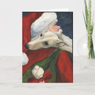 "Greyhound with Santa" Hund Art Weihnachtskarte Feiertagskarte