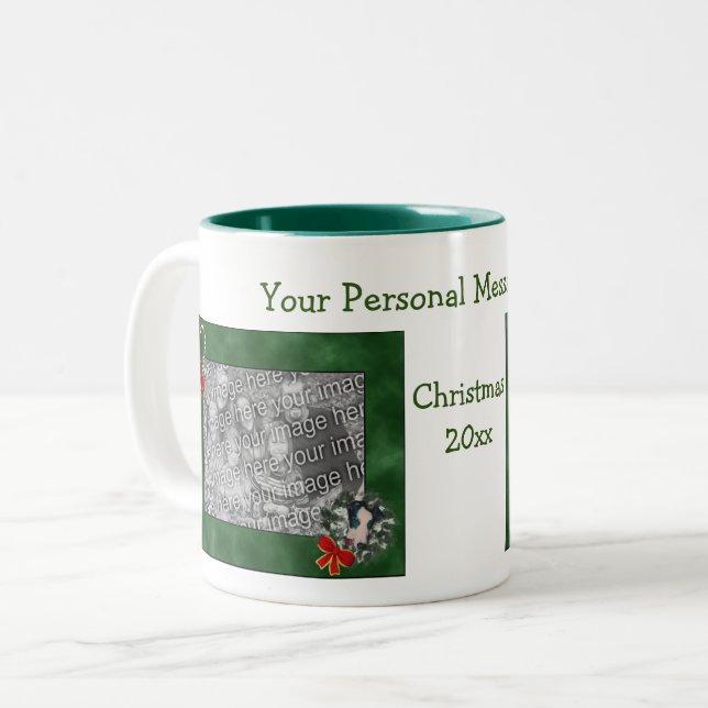 Greyhound Wreath Christmas Personalisiertes Foto Zweifarbige Tasse (Vorderseite Links)