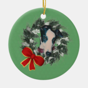 Greyhound Wreath Holiday Hund Ornament