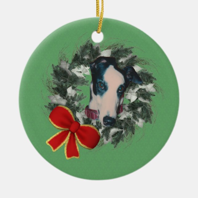 Greyhound Wreath Holiday Hund Ornament (Vorne)