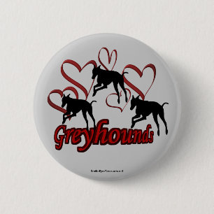 Greyhounds Hearts Silhouette Dog Lover Button