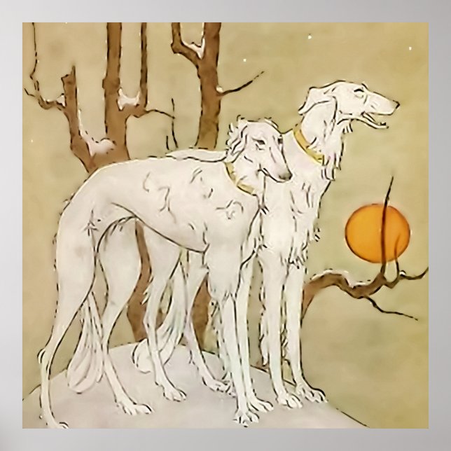 "Greyhounds in Winter" von Marjorie Miller Poster (Vorne)