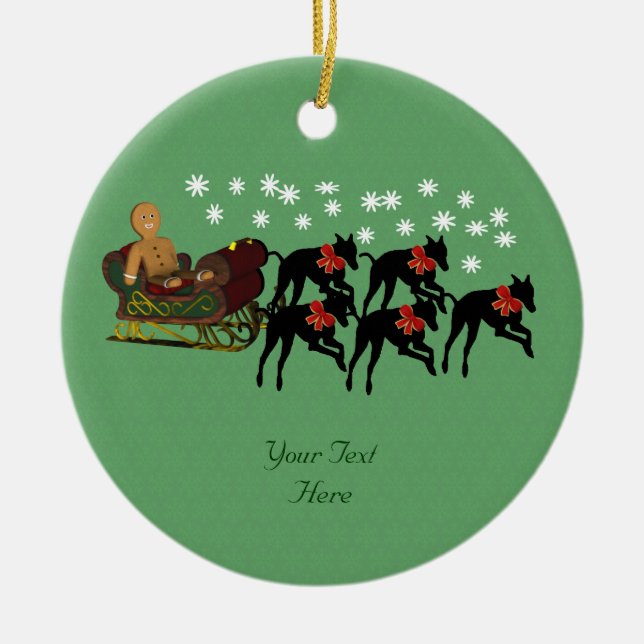 Greyhounds Sleigh Niedlich Holiday Keramik Ornament (Vorne)