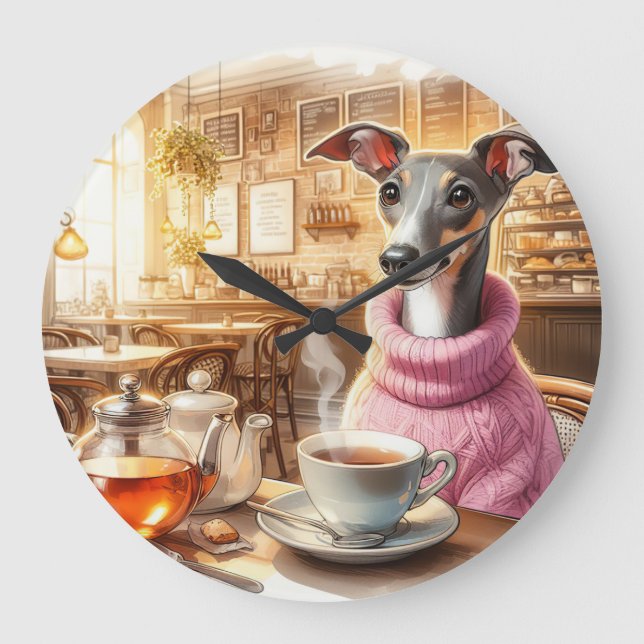 Greyhounds Tea Time Wall Clock Große Wanduhr (Vorderseite)